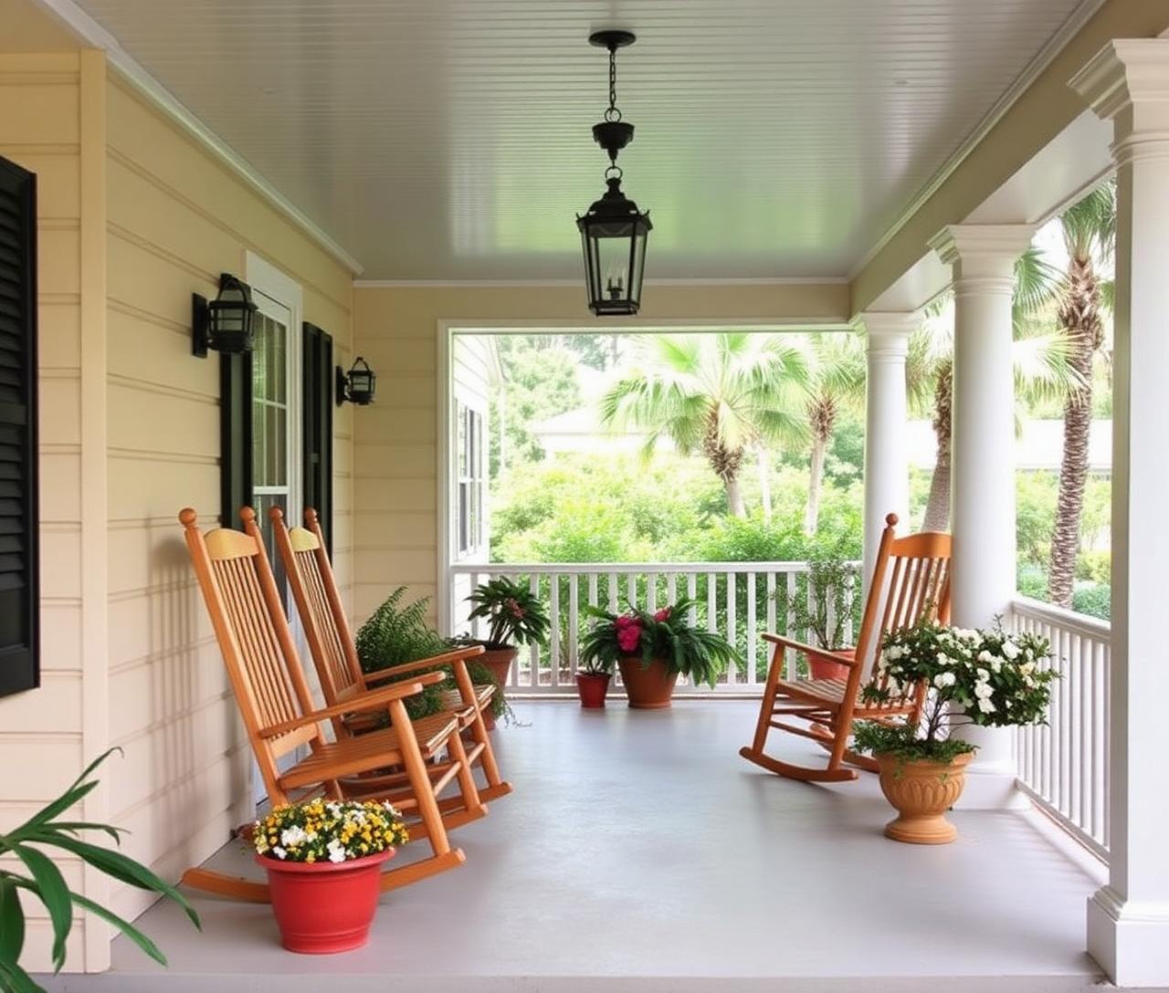 A Welcoming Florida Front Porch With Rocking Chairs